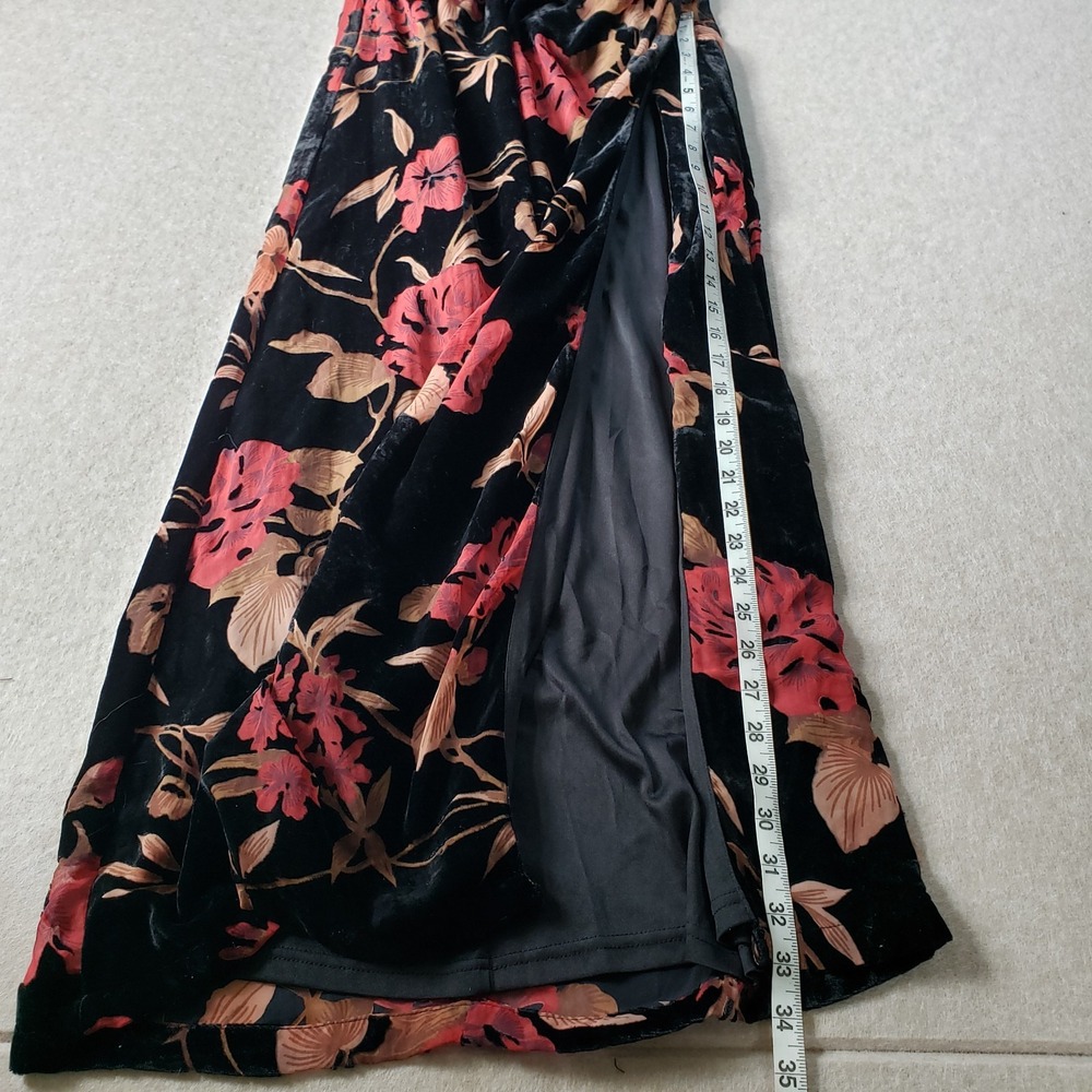 Lulus Velvet Burnout Strapless Gown Sz S Dress Floral Side Slit Formal Goth Vamp - Picture 12 of 16